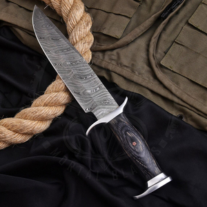 Cuchillo Bowie de Supervivencia y Caza con Hoja Fija de Acero de Damasco y Mango de Madera Oscura - Cuchillos Portátiles OEM de 14 Pulgadas para Exteriores DIY - Product Image 4
