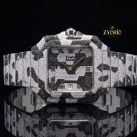 Montre de luxe pour homme, style hip-hop, cadran carré en acier inoxydable, entièrement sertie de diamants, motif camouflage, personnalisable
