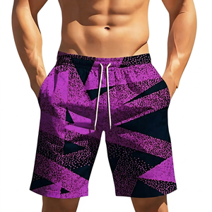 Men's Double <b>Layer</b> Sublimation Printed Cotton Shorts <b>Mid</b> Waist Drawstring Casual Breathable OEM Supply Custom Logo Front - Product Image 1