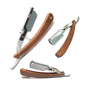 Lightweight Solid Color Premium Quality Anti-Slip <b>Straight</b> Shaving <b>Razors</b> with Wood Handle and Stainless Steel Blades - Product Image 1