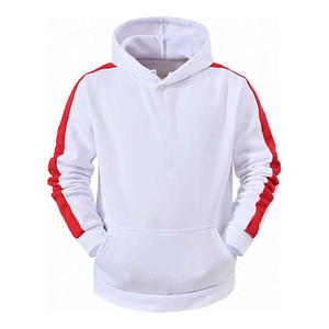Conjunto Deportivo de Invierno Transpirable Personalizado para Hombre, Sudadera con Capucha Blanca y Pantalones Deportivos con Franjas Laterales Rojas - Product Image 3