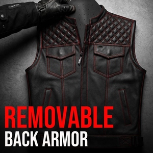 Gilet de motard personnalisé en cuir véritable pour homme, gilet matelassé de club moto, gilet zippé en cuir de vachette premium - Product Image 6