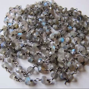 Natural Labradorite Rondelle Faceted 3-4mm Beaded <b>Rosary</b> Chain - Product Image 2