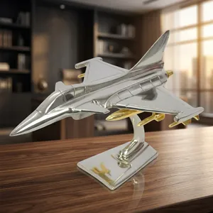 Modèle d'avion de chasse Rafale en métal avec support, argenté et doré, en métal moulé sous pression, objet de collection pour la décoration de bureau, de maison ou de bureau. - Product Image 5