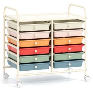 Carrello Portaoggetti Multicolore a 12 Cassetti, 2 File, 10 Livelli, con 4 Ruote (2 con Freno) e Telaio Bianco Macaron - Product Image 4