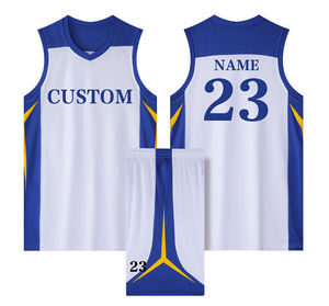 Ensemble de maillots de basket-ball unisexes personnalisés Blanc Noir Jaune Col en V Taille entièrement élastique Évacuation de l'humidité Impression numérique Respirant 100% - Product Image 4