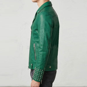 Factory Made Premium Stylish Men <b>Rhinestone</b> Winter Leather <b>Jacket</b> Motorcycle Biker Zip Front Fashion Outerwear - Product Image 4