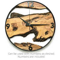 Horloge murale ronde de style Art déco en bois d'olivier, style antique, à piles, style nordique rétro, pour salon