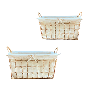 Panier de rangement multi-usages en jacinthe d'eau naturelle, jonc de mer, rotin et bambou de haute qualité avec cadre et doublure en coton - Product Image 1