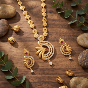 Divyoro Copper Floral <b>Ruby</b> Gold <b>Necklace</b> Earring Set Diamond Accents Women Wedding Party Jewelry Classic Style 24K Gold Plated - Product Image 4