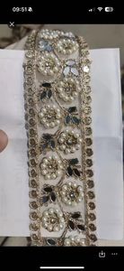 Premium 3D Floral Embroidery <b>Lace</b> with Hand-Applied Beads and Mirror&Beads Flower Work Textile Trim for Bridal Wear and Decorati - Product Image 1