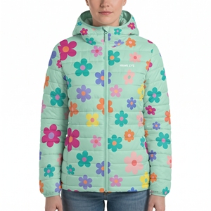 Abrigo Acolchado con Estampado Floral para Mujer, Chaqueta de Invierno con Capucha y Cinturón, Relleno Térmico, Moda Casual para Exteriores, Novedad - Product Image 5