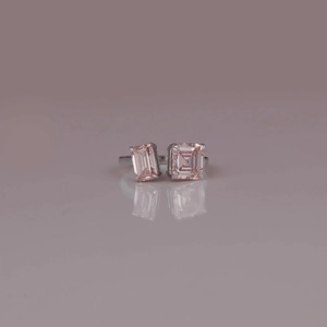 Solid <b>Gold</b> Engagement <b>Ring</b> With Asscher and Emerald Cut Custom Design 10/14/18K Lab Grown Pink Diamond <b>Gold</b> Plated Certified - Product Image 1