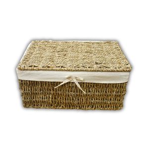 <b>Wicker</b> SEAGRASS STORAGE <b>BASKET</b> Storage <b>Basket</b> with Lid and <b>Handles</b> Nested Storage <b>Basket</b> Set of 3 Sizes - Product Image 1