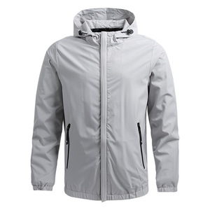 Wholesale Plus Size Zipper Hooded <b>Waterproof</b> Windbreaker <b>Thin</b> Solid Casual <b>Jacket</b> Men's Breathable Spring Autumn - Product Image 1