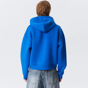 Sudadera con capucha azul extragrande para hombre, con cremallera, estilo casual, color liso. Servicio de etiquetas y empaques privados disponible. OEM ODM. - Product Image 3