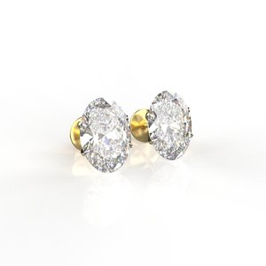 Oval Cut Diamond Stud <b>Earrings</b> Yellow Gold Claw Setting Women's Classic <b>Fine</b> Jewelry - Product Image 2