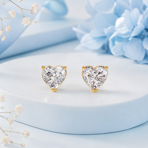 Élégantes boucles d'oreilles clous en or 14 carats, diamant de laboratoire en forme de cœur 6,30x7,15 mm, certifié IGI, couleur D, solitaire de luxe, bijoux de mariage - Product Image 1