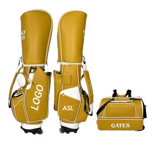 Professional Grade Lightweight Mustard Yellow PU Leather <b>Golf</b> Club Bag with Multi-Pocket Organization and Matching Rain Hood - Product Image 3