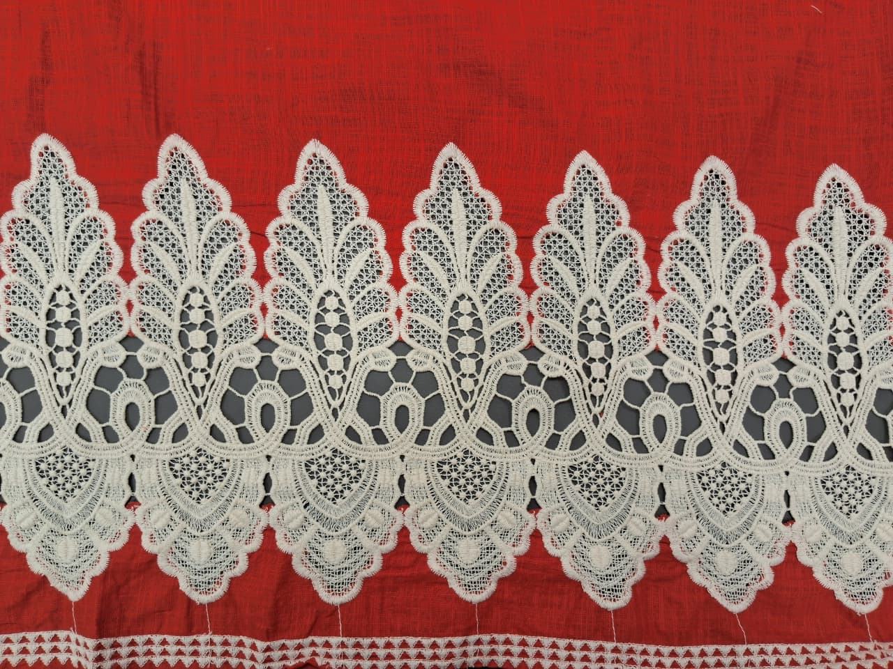 Red base with white embroidery