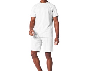 Conjunto de Dos Piezas Casual para Hombre, Camiseta de Cuello Redondo y Pantalones Cortos, Diseño Sólido Transpirable, Verano, Logotipo Personalizado, Impresión Digital, Ligero - Product Image 2