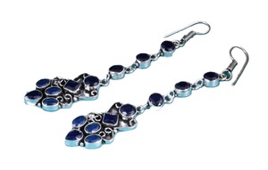 Trendy Royal Blue Zircon Brass <b>Long</b> Drop <b>Earrings</b> | Antique <b>Silver</b> Plated Boho Style Fashion Jewelry for Women - Product Image 4