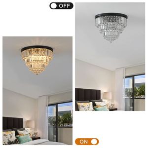 Lampadario a soffitto di lusso da 20 pollici con cristalli, elegante a 6 luci, con finitura nera per soggiorno o sala da pranzo - Product Image 4