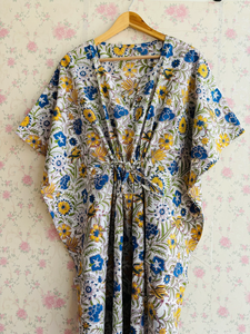 Vestido caftán con estampado floral de algodón indio, vestido Maxi de algodón 100% para mamás, vestido largo para todas las estaciones, verano, invierno, otoño y primavera - Product Image 3