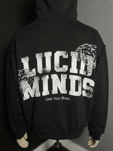 <b>Black</b> Distressed <b>Zip</b> <b>Up</b> <b>Hoodie</b> Men Vintage Boxy Graphic Sweatshirt Custom <b>Black</b> Typography Print <b>Zip</b> <b>Up</b> <b>Hoodie</b> Oversized - Product Image 5