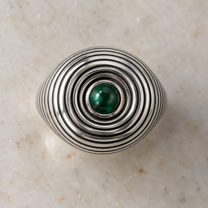 Bague cocktail en argent sterling sertie de malachite verte avec design géométrique, plaquée rhodium, pour usage quotidien - Product Image 5