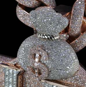 Custom Luxury <b>Crown</b> Money Bag Moissanite Pendant 18K Gold Plated 925 Sterling <b>Silver</b> Hip Hop Jewelry - Product Image 2