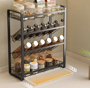 OEM/ODM Vietnam Customizable 4-Layer Metal <b>Kitchen</b> Organizer Spice Rack Large Capacity Sauce Storage Holder - Product Image 2
