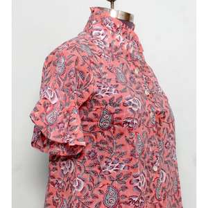 เดรสสั้นคอตั้งพิมพ์ลายดอกไม้ แขนพอง แต่งระบาย ผ้าฝ้าย 100% ซักได้ ทรงตรง สวยหวานทุกแบบ - Product Image 5