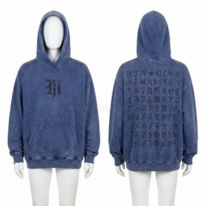 เสื้อฮู้ดดี้แบบสวมหัวทรงโอเวอร์ไซส์ ผ้าฟลีซหนานุ่ม พิมพ์ลายกราฟิก Nocturnal Crest สไตล์สตรีทแวร์สำหรับผู้ชาย ล้างสีแบบ Acid Wash - Product Image 5