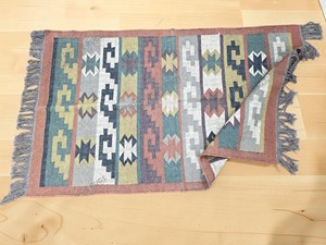 Alfombra Kilim Geométrica Hecha a Mano, Tejido Plano de Lana y Acrílico, Rectangular, para Pasillo - Product Image 3