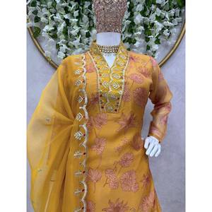 Party Wear Top-Bottom and Dupatta Set XL Tamaño con hilo y trabajo de secuencia para un aspecto elegante - Product Image 1