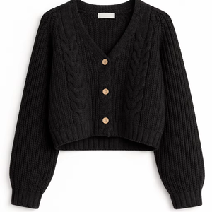 Suéter Cárdigan de Punto Casual para Mujer, Nuevo Estilo Otoñal, Elegante, Cintura Alta, Cuello en V, Detalle Trenzado en la Parte Delantera, Manga Larga, Corte Ajustado - Product Image 6