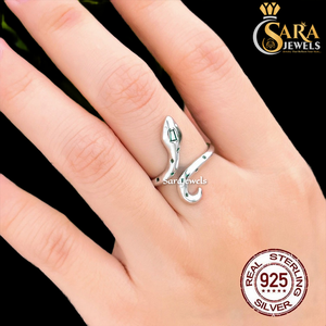 Anillo de Plata 925 con Baño de Plata, Diseño de Serpiente con Corte Esmeralda, Piedra Verde, Alta Demanda, Unisex, Glamuroso, Precio de Exportación - Product Image 4