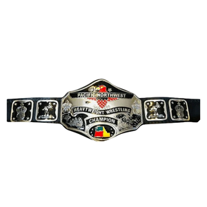 Cinturón de Campeón de Lucha Libre de Peso Pesado del Pacífico Noreste, Plateado con Diseño Colorido, Correa Negra, Cinturones de Título Coleccionables - Product Image 1