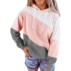 OEM Color <b>Block</b> Hoodies Women's Casual Pullover Long Sleeve Soft Fleece Sweatshirt Drawstring Gym Workout Sportswear Supplier - Product Image 4