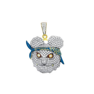Pendentif animalier de dessin animé fait main avec design glacé et pierres de diamant Moissanite VVS - Product Image 1