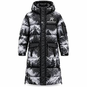 <b>Men's</b> <b>Long</b> Hooded <b>Puffer</b> Jacket Winter Windproof Thick Polyester Print Sporty Style with Zipper Closure - Product Image 1