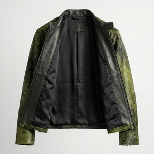 Wholesale <b>Men</b> Cowhide Hair on <b>Leather</b> <b>Jacket</b> Moss Green Cow Fur Biker Coats Custom Streetwear Outerwear Fashion Apparel - Product Image 3