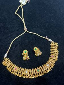 TISHYA Round Brilliant Cut <b>Gold</b> Plated Imitation Pearl Necklace and <b>Earring</b> <b>Set</b> with Tassel Design for Women's Wedding Jewelry - Product Image 2