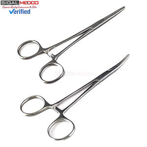 Juego de 2 Pinzas Hemostáticas Manuales Versátiles de Acero Inoxidable de 5 Pulgadas, Curvas y Rectas, con Mordazas Serradas y Mecanismo de Bloqueo para Uso General - Product Image 1