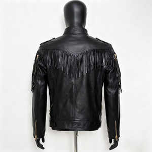 Blouson de motard en cuir de vachette OEM avec appliques, clous de luxe personnalisés, broderies et patchs en strass, blouson bomber pour homme - Product Image 3