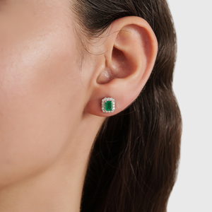 Boucles d'oreilles en argent sterling 925 avec émeraudes naturelles et diamants halo, best-seller, haute qualité, pour femmes, bijoux fins - Product Image 2