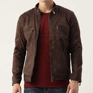 Premium Quality Brown <b>Suede</b> Leather Biker <b>Jacket</b> For Men Slim Fit Vintage Motorcycle Coat Exclusive Custom Winter Outerwear - Product Image 1
