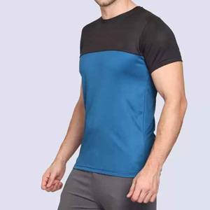 เสื้อยืดคอกลมแขนสั้นผู้ชาย ทรงเข้ารูป แห้งเร็ว สปอร์ต สีน้ำเงิน-ดำ ผ้าถัก โพลีเอสเตอร์ 100% - Product Image 3