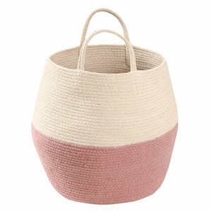 Pink And White Macrame <b>Basket</b> For Cloth Storage Home Essential Organizer And Stylish Cotton Rope <b>Basket</b> Travel Use From India - Product Image 1